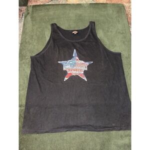 Vtg Harley Davidson 90s Y2K Black Tank Top‎ Mens XXL Bud's Indiana USA Star Flag